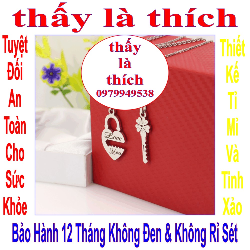 Dây chuyền cho cặp đôi khắc chữ Love You & chìa khóa tình yêu cỏ 4 lá - Giá bán như trên là 1 cặp = 2 sợi mặt như hình