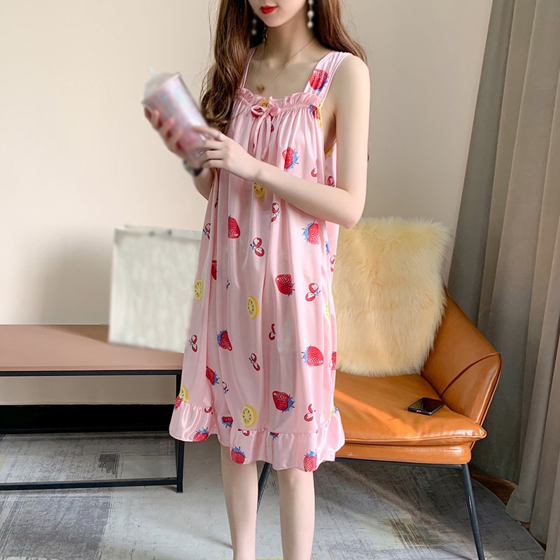 Đầm Ngủ Hai Dây In Họa Tiết Xinh Xắn Dành Cho Nữ