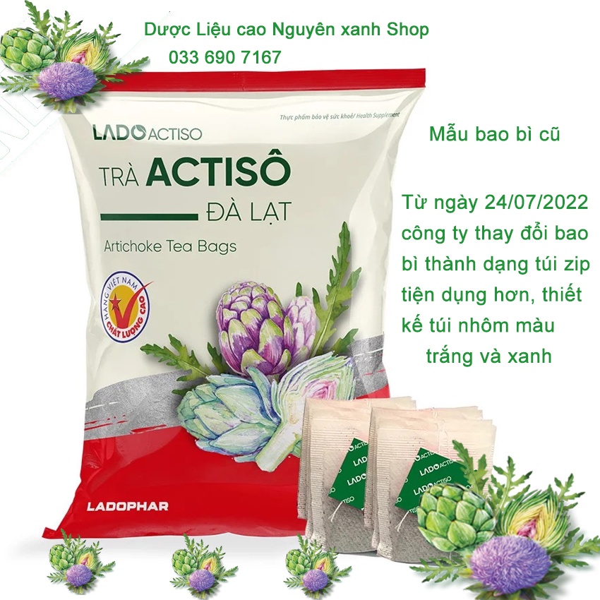 Trà túi lọc Atiso Đà Lạt 100 túi lọc mỗi gói -Dược liệu cao nguyên Shop-Ladophar