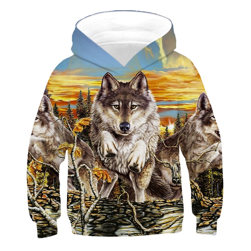 Áo Hoodie Tay Dài In Hình Sói 3D Thời Trang Dành Cho Nam Nữ