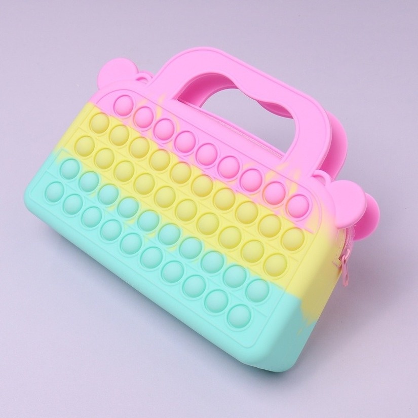 Đẩy Pop it túi xách Cầu vồng Túi lưu trữ Đẩy bong bóng Silicone Túi xách Giảm căng thẳng Đồ chơi giải nén Pop it Fidget Macaron Đồ chơi