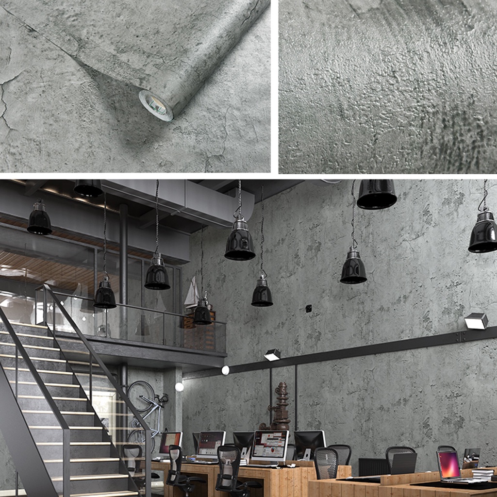 Giấy dán tường bê tông giả xi măng xám chống thấm khổ 1.2mx0.5m