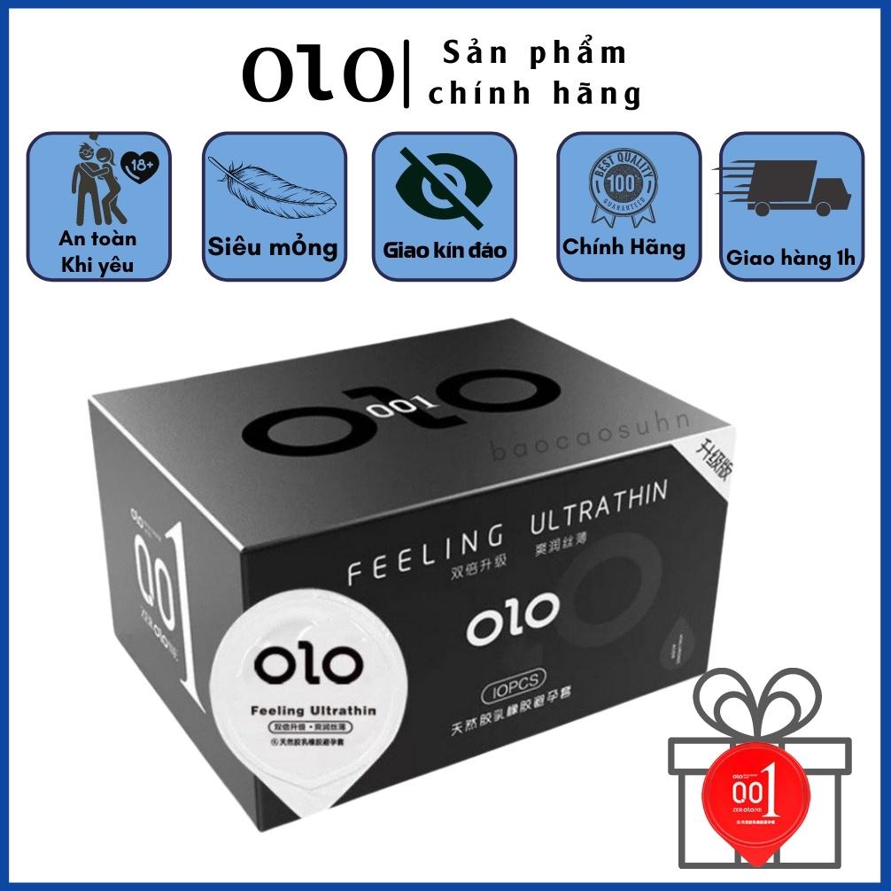 Bao cao su OLO 0.01 Đen Feeling Ultrathin siêu mỏng, hương vani, nhiều gel bôi trơn - Hộp 10 bcs - olo store