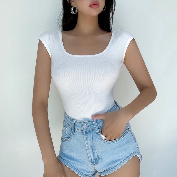 Áo Thun Cổ Vuông Hở Lưng Ôm Dáng Phong Cách Âu Mỹ Quyến Rũ Cho Nữ