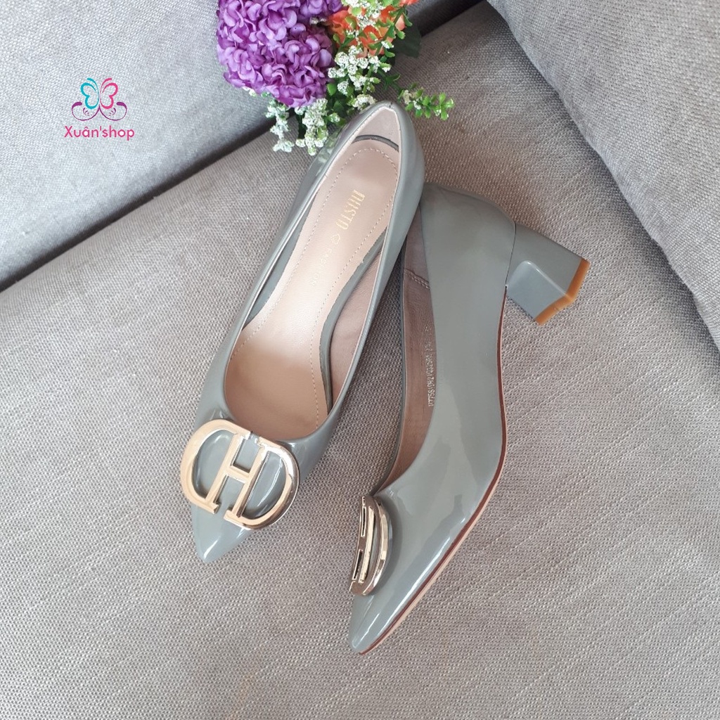 Giày cao gót Dusto mũi đính khuy xinh xắn, gót vuông cao 5cm (có sẵn)