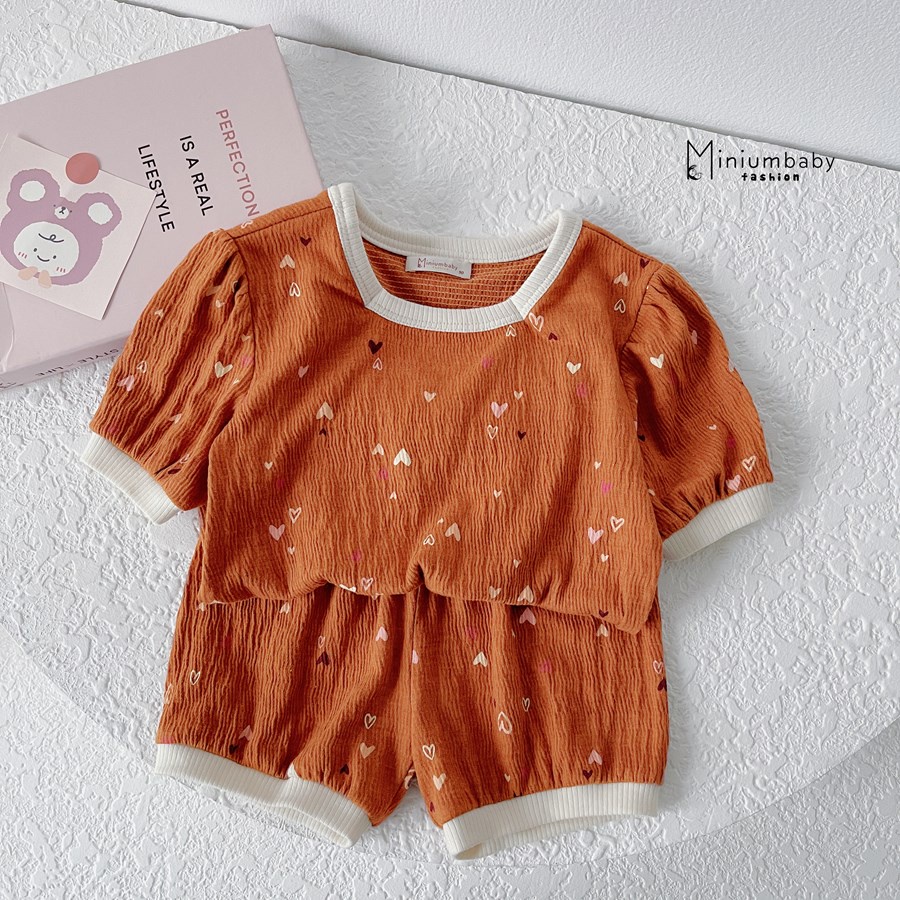 Bộ đồ cộc tay cổ vuông xinh xắn cho bé gái chất liệu 100% cotton, quần áo trẻ em mặc mùa hè MiniumBaby SB1191