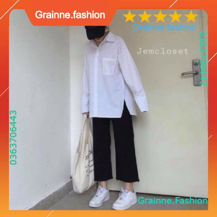 ÁO SƠ MI TRẮNG XẺ VẠT FORM RỘNG HOT HIT - (Sp sẵn) 💎 👗👑- GNFShop