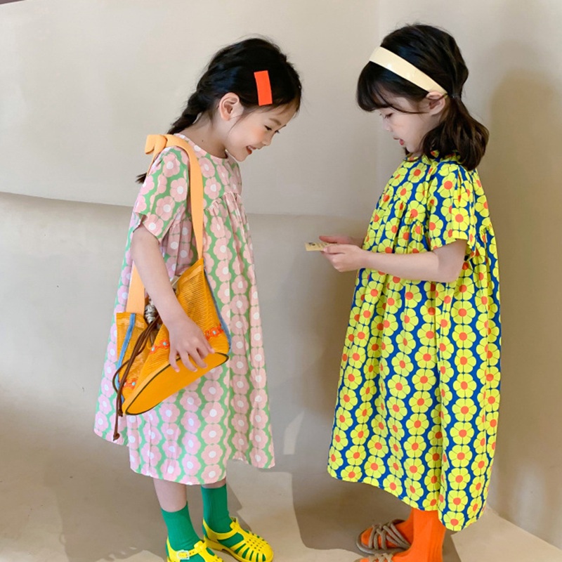 Đầm Công Chúa Dáng Dài Cổ Tròn In Hoa Kiểu Hàn Quốc Thời Trang Mùa Hè Cho Bé Gái