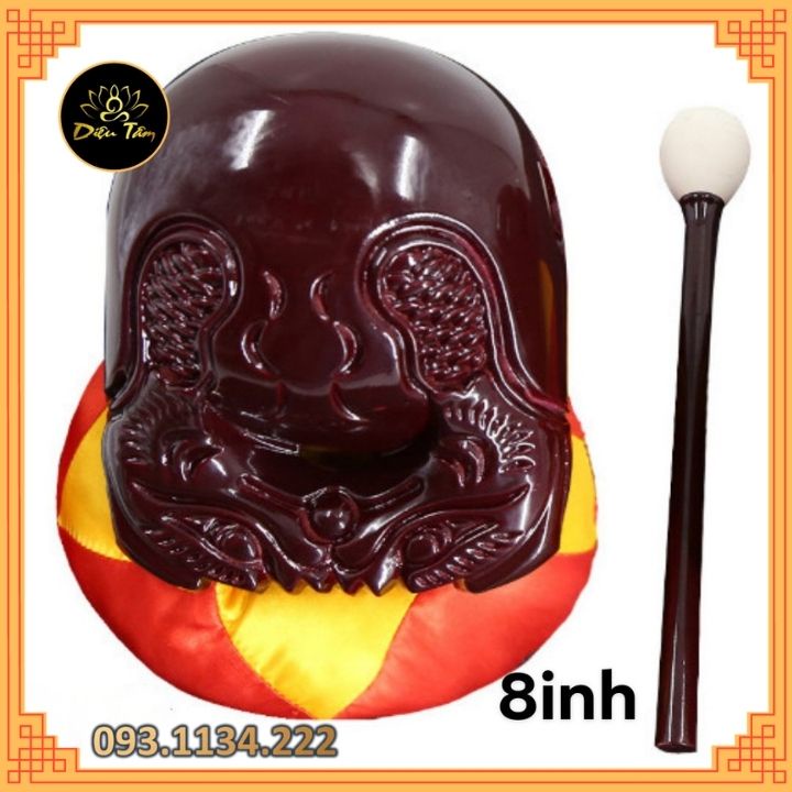 Mõ tụng kinh niệm phật gồm Mõ+dùi+đệm hàng đẹp ĐÀI LOAN gỗ cao cấp size 8inh