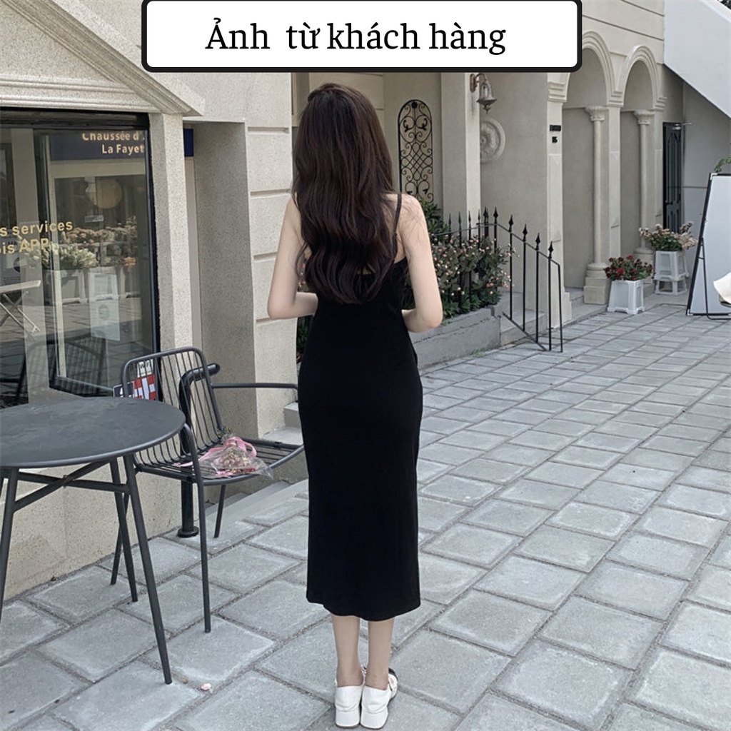Váy Hai Dây Màu Đen Màu Nâu Ôm Dáng Xẻ Tà Thời Trang Xuân Hè Cho Nữ