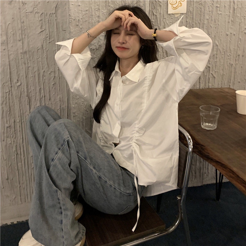Áo Sơ Mi Tay Dài Dáng Ôm Có Dây Rút Thời Trang Hàn Quốc Dành Cho Nữ