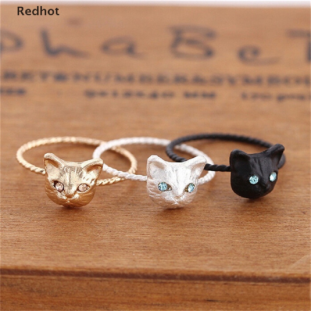 1 Nhẫn Hình Mèo Dễ Thương Màu Đen / Bạc