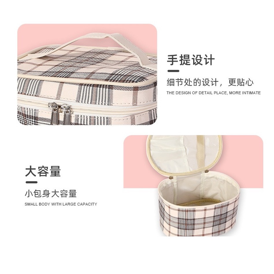 Túi Đựng Mỹ Phẩm Di Động Họa Tiết Sọc Caro Thời Trang