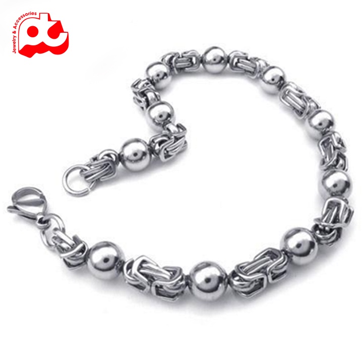 Lắc tay xoắn nam cao cấp đẹp sang trọng titan thép không gỉ kiểu ziczac bi cách điệu PT JEWELRY màu trắng PTLTNA67