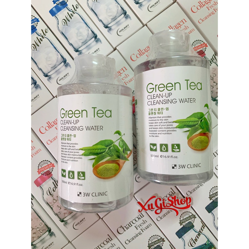 Nước tẩy trang tinh chất trà xanh 3W Clinic Green Tea Clean-Up Cleansing Water 500ml