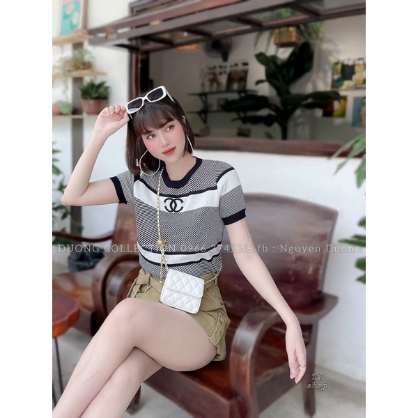 Áo len phối màu cổ tròn, len dệt kim tay cônc hoạ tiết mới A003