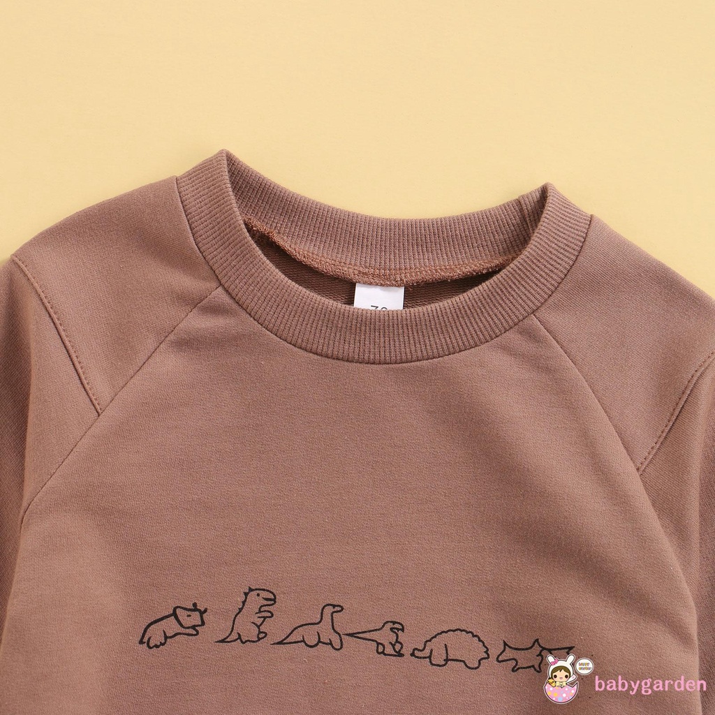 Áo Liền Quần Tay Dài Cổ Tròn In Hình Khủng Long Hoạt Hình Cho Bé 0-24 Tháng Tuổi