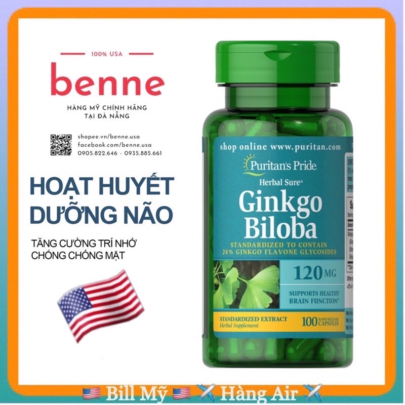 Viên uống hoạt huyết dưỡng não Ginkgo Biloba Puritan's Pride của Mỹ