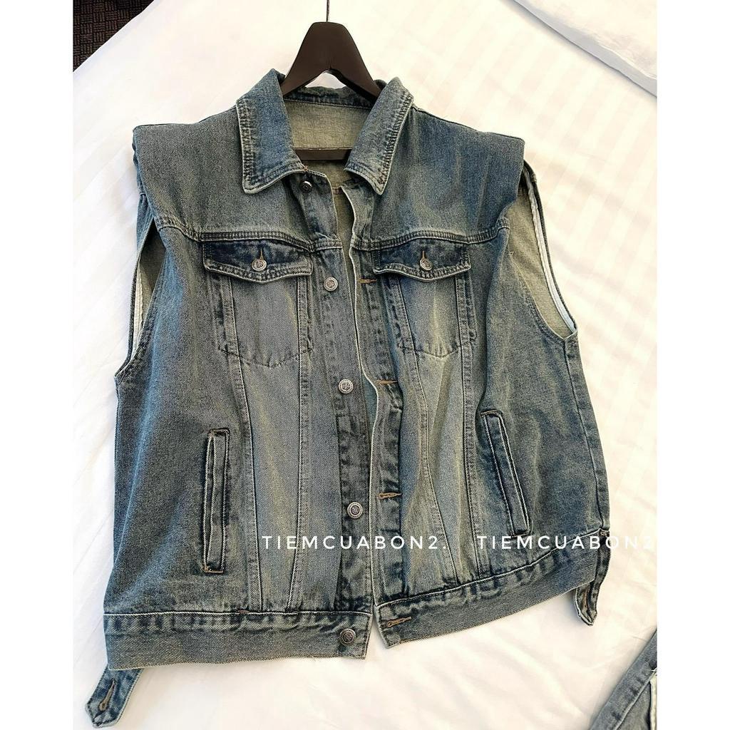 Áo khoác gile bò denim có đệm vai form rộng phong cách - 247store.vn - Aogilebo7060_P0K17