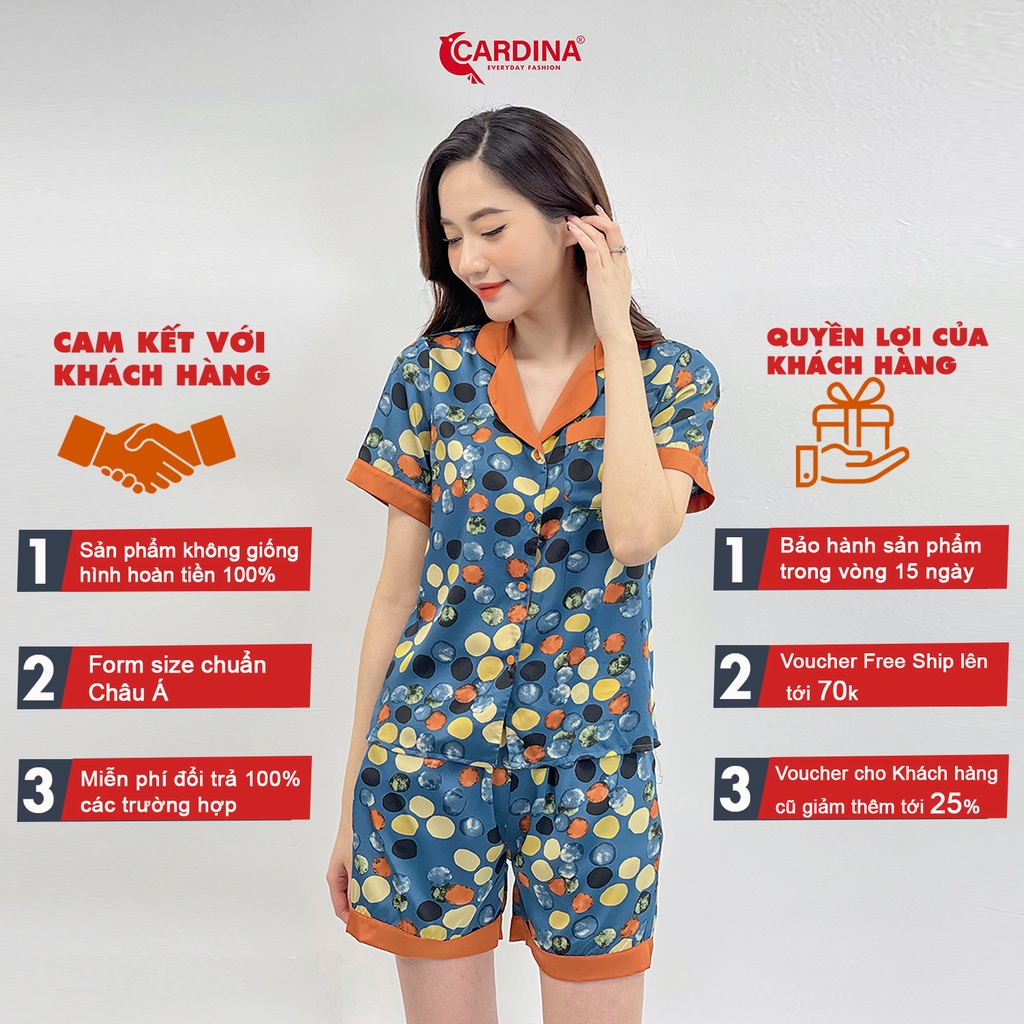 Đồ bộ nữ CARDINA pijama chất lụa Satin Nhật cao cấp quần đùi áo cộc tay họa tiết trẻ trung 1Pi24