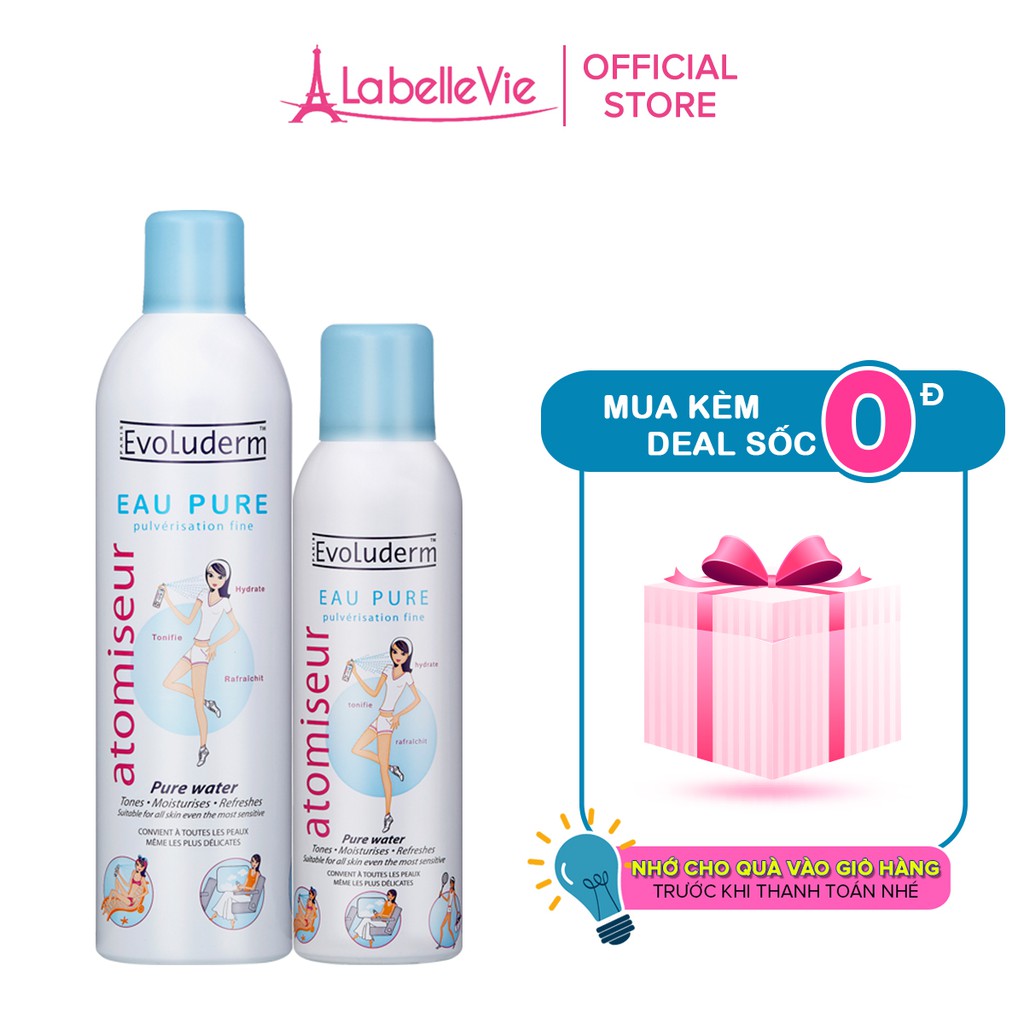 Bộ nước xịt khoáng Evoluderm dưỡng da, cấp ẩm tức thì, làm dịu da 400ml và 150ml