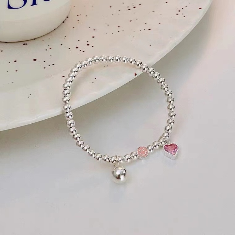 Vòng tay nữ mặt cười cao cấp Hàn Quốc Vòng tay kim cương màu hồng thanh lịch Vòng tay nữ hình trái tim đính cườm thời trang