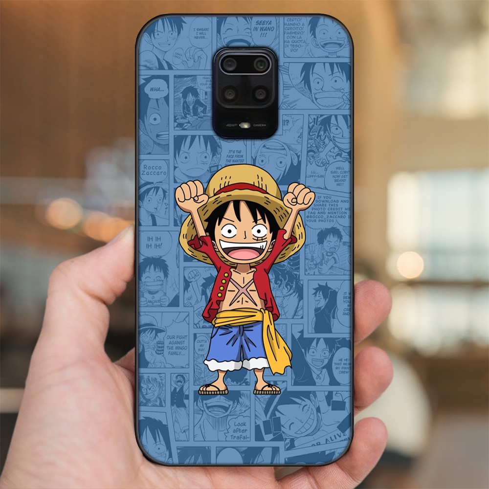 Ốp lưng Xiaomi Redmi Note 9s, Note 9 Pro viền đen in hình Luffy One Piece