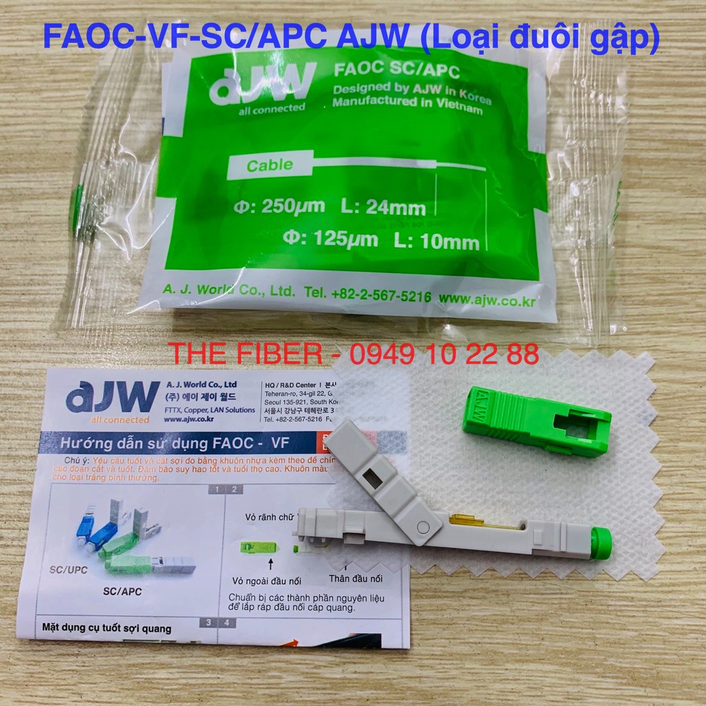 Đầu nối quang nhanh Fast Connector SC APC AJW AJW-FAOC-VF-SCAPC (Loại đuôi gập)