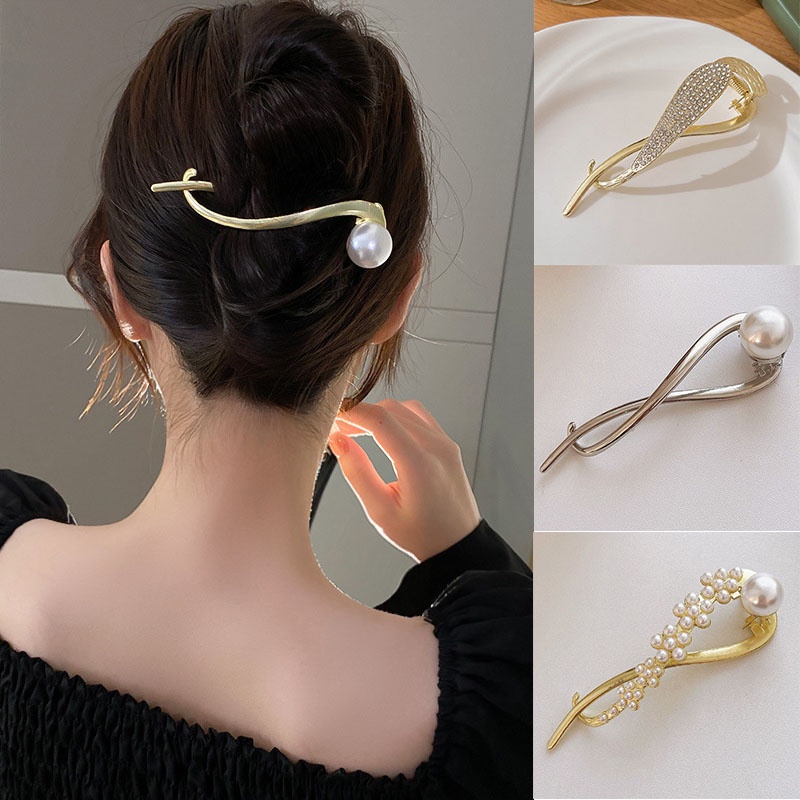 Kẹp Tóc Đính Ngọc Trai Nhân Tạo Tạo Kiểu Tóc Đuôi Ếch Chất Lượng Cao
