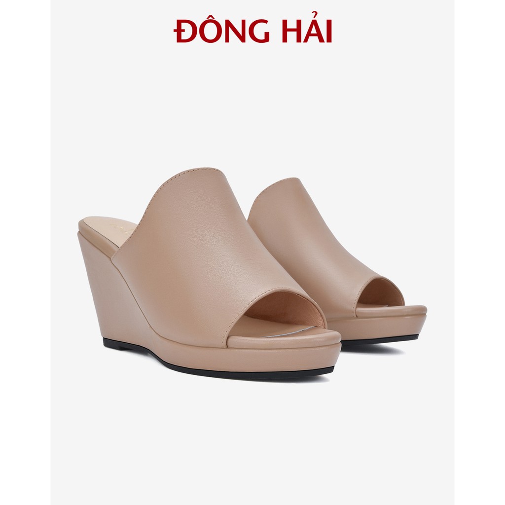 Dép đế xuồng nữ Đông Hải da bò cao cấp quai ngang cao 9cm tôn dáng - D5715