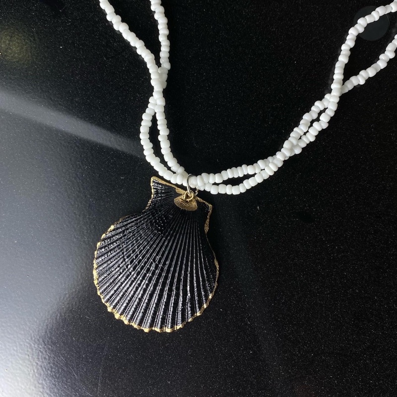 [152] Vòng cổ hai dây mặt vỏ sò đen - Black seashells necklace