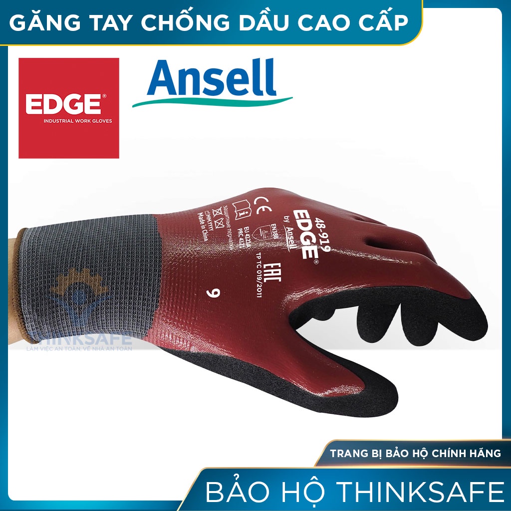 Găng tay chống dầu nhớt Ansell Thinksafe, bao tay bảo hộ đa dụng, chống cắt, phủ cao su, sử chữa, máy móc - 48-919