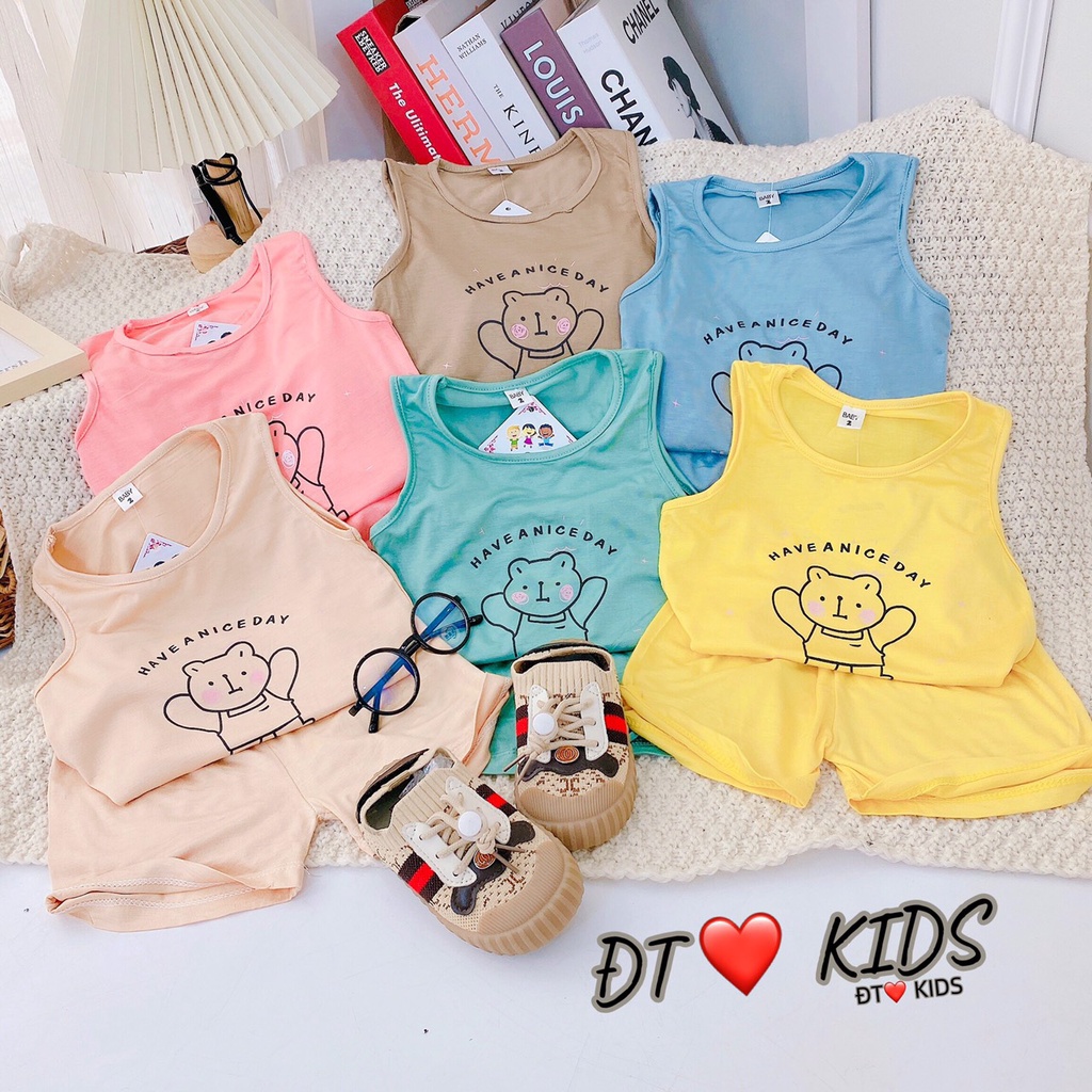 Bộ thun lạnh Minky Mom sát nách phiên bản gấu Have a nice day cho bé trai bé gái