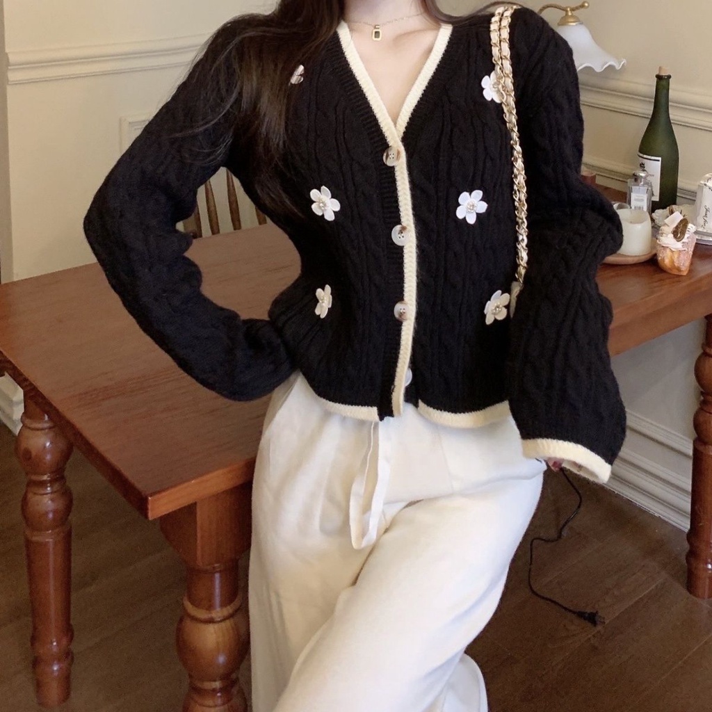 Áo Khoác Cardigan Dệt Kim Cổ Chữ V Xinh Xắn Thời Trang  tao bao