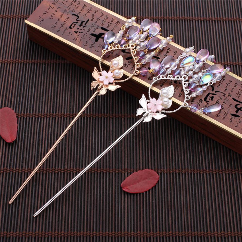 Trâm Cài Tóc Cô Dâu Đính Hoa Và Bướm Tua Rua Phong Cách Trung Hoa|Phụ Kiện Cài Tóc Khi Mặc Hán Phục Xinh Xắn