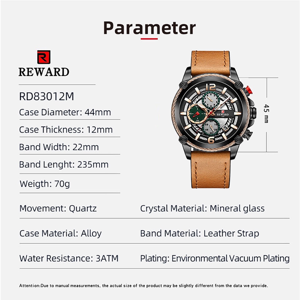 Đồng Hồ Quartz Chống Thấm Nước Với Dây Đeo Da Chronograph