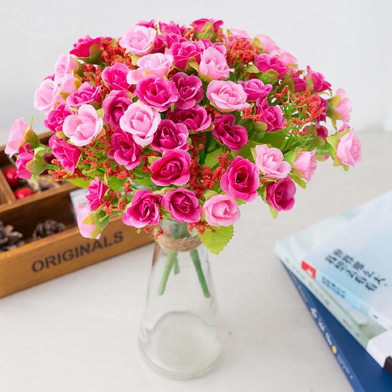 Bó 21 Bông Hồng Giả Bằng Nhựa Dùng Trang Trí Nhà Cửa