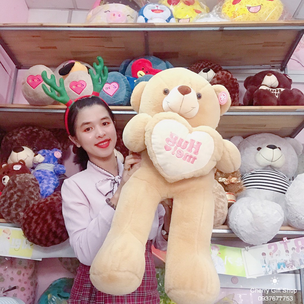 Gấu Bông Teddy Ôm Tim Cao Cấp 90cm Ảnh Shop Chụp - Cherry Gift Shop