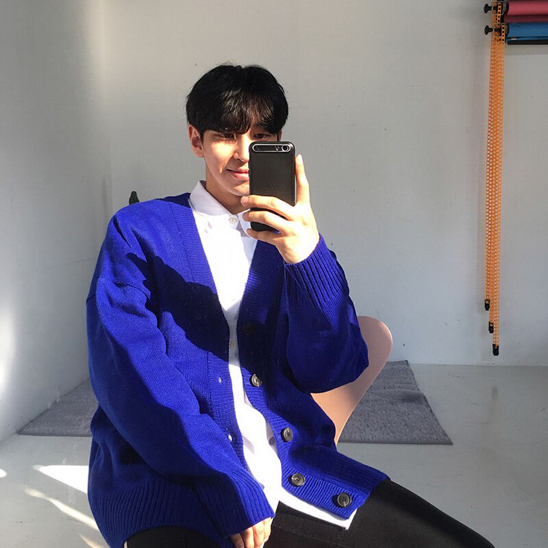 Áo Khoác cardigan Dệt Kim Cổ Chữ v Dáng Rộng Màu Sắc Đơn Giản Thời Trang Xuân Thu 2022 Cho Nam Giới