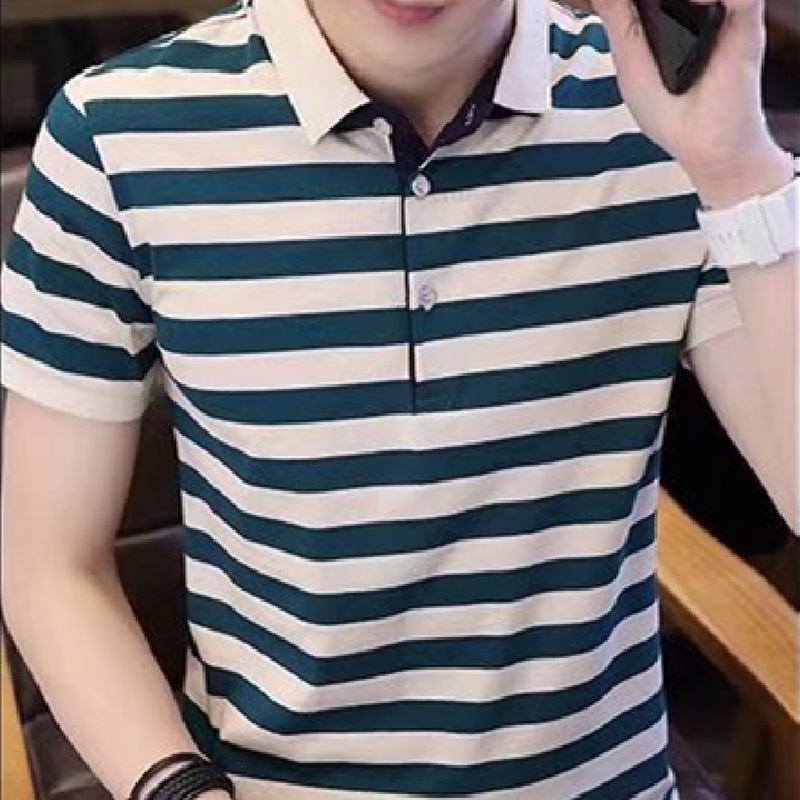 Áo Thun polo Tay Ngắn Dáng Rộng In Họa Tiết Kẻ Sọc Phong Cách Hip Hop Hàn Quốc Thời Trang Cho Nam Size M-3XL