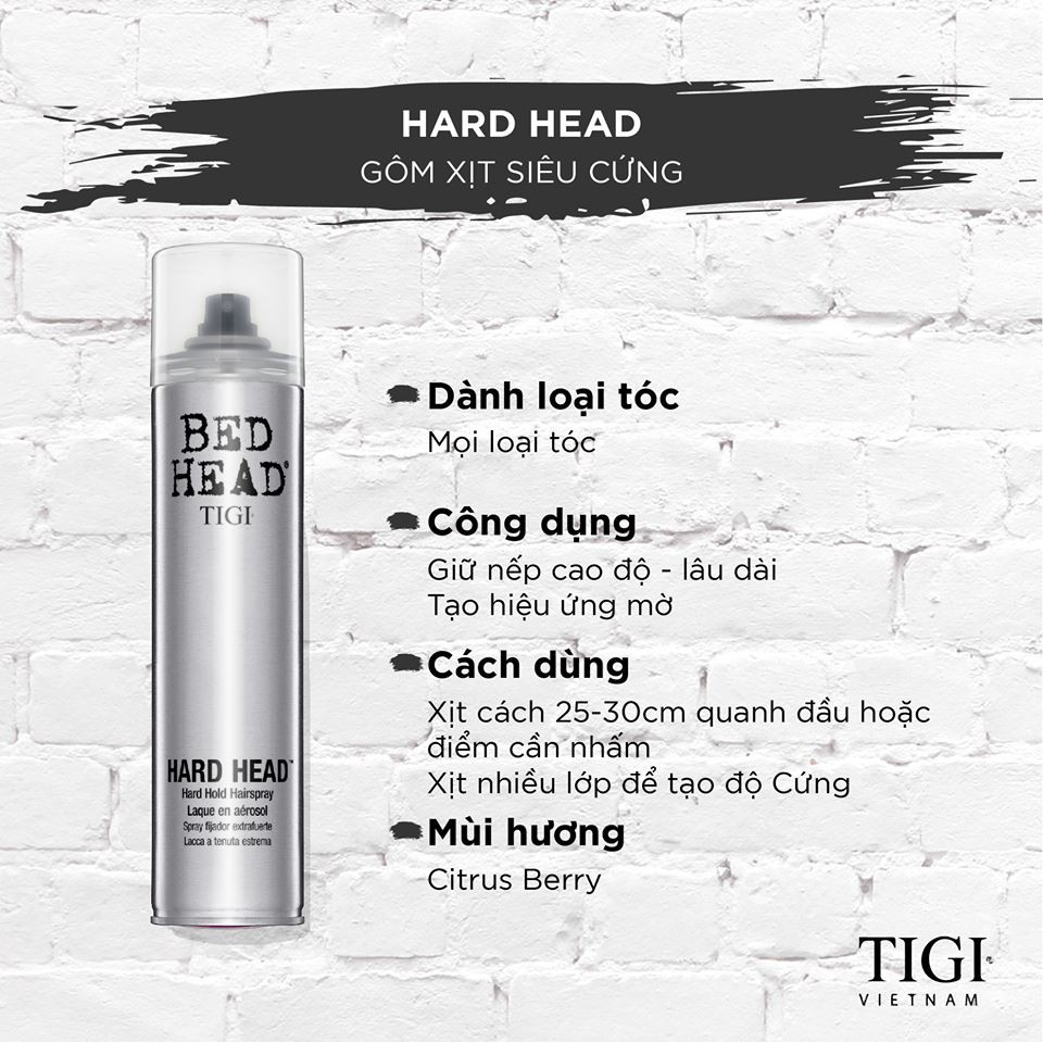 Gôm Xịt Tóc , Keo Xịt Tóc TIGI Bed Head Hard Head - 385ml - Hàng Chính Hãng + Lược Chải Tóc Texture