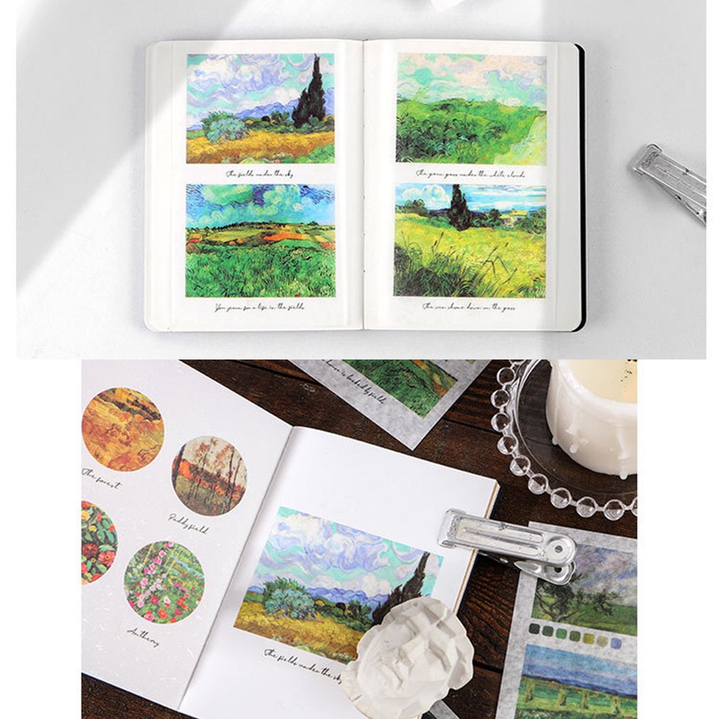 Set 8 tấm sticker giấy washi tranh vẽ và hình tròn trang trí planner