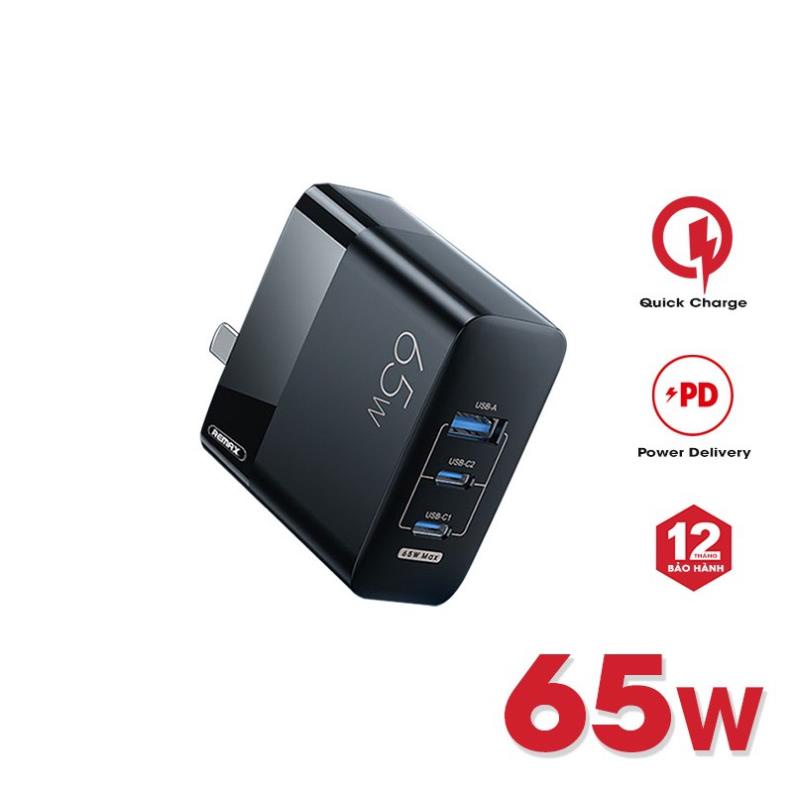 Củ sạc siêu nhanh 65W Remax RP-U59 cổng USB, cổng Type-C Hỗ trợ, QC 3.0, PD 3.0 cho điện thoại, macbook, ip