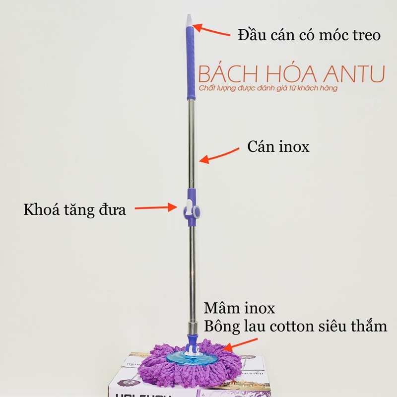 Thùng lau nhà SIÊU RẺ Bộ thùng lau nhà thông minh 360 độ - Bộ lau nhà cao cấp cây inox kèm bông cotton