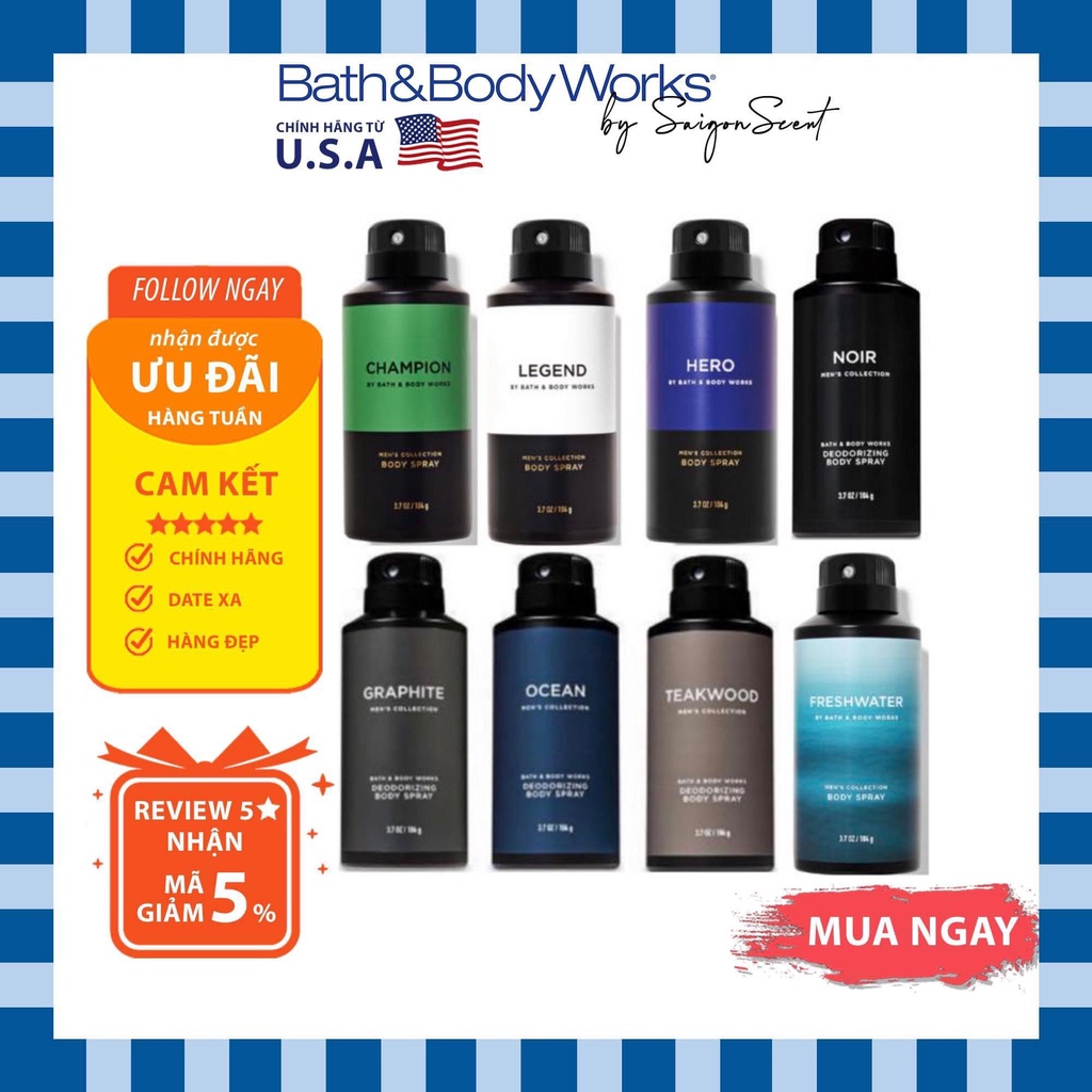 Xịt thơm toàn thân cho nam Bath&amp;Body Works nhiều mùi