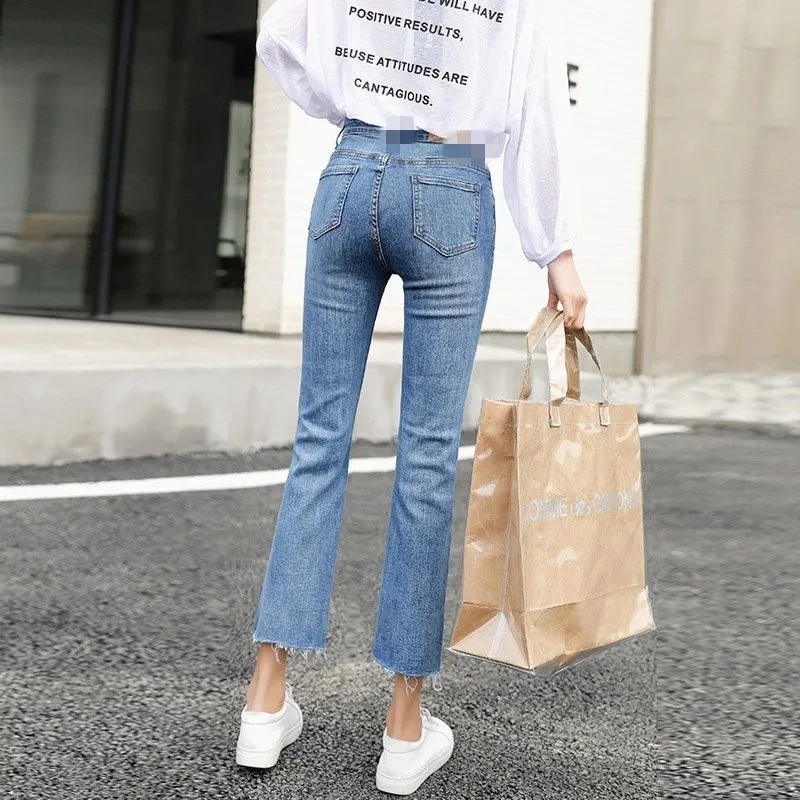 [50-100KG] Quần Jean Ống Rộng Tới Mắt Cá Chân Lưng Cao Size Lớn Dành Cho Nữ C8697