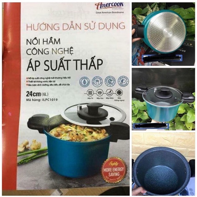 🌺NỒI HẦM CÔNG NGHỆ ÁP SUẤT THẤP AMERCOOK USA 24CM 6 LÍT🌺 hàng khuyến mãi new 100%