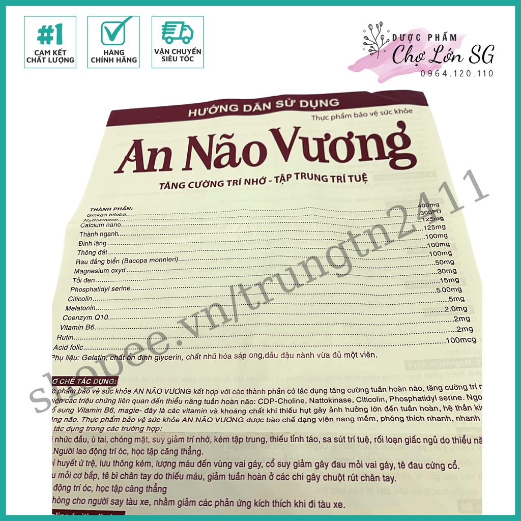 Viên uống bổ não AN NÃO VƯƠNG hỗ trợ tăng tuần hoàn máu não, giảm tai biến - Hộp 30 viên