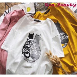 Áo thun tay lỡ Unisex cặp đôi mèo