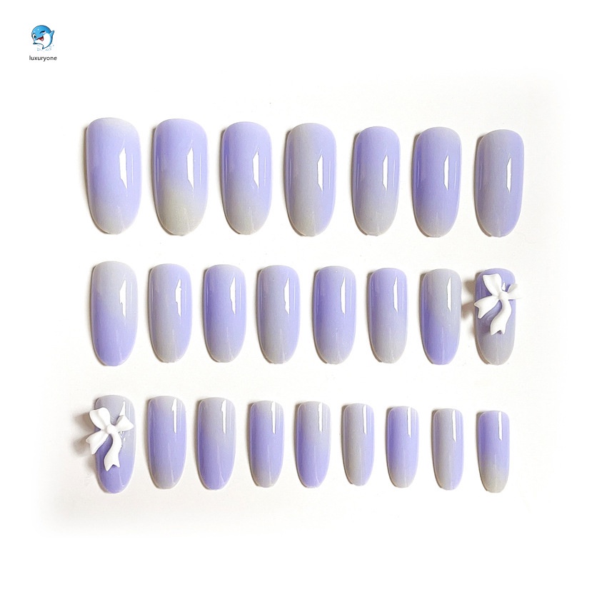 24 Móng tay giả dáng dài đính nơ thời trang